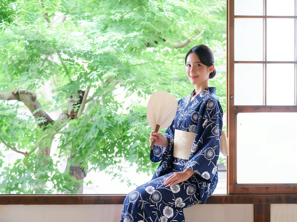 ゆかた 生地 耳あり 未仕立て品 浴衣反物 レディース No.165 濃紺地・ナデシコ柄・耳有り（女 浴衣）