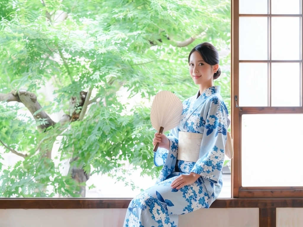 ゆかた 生地 クインサイズ浴衣 反物 きもの道楽 No.167 アジサイ柄・ブルーグレー地（女 浴衣）