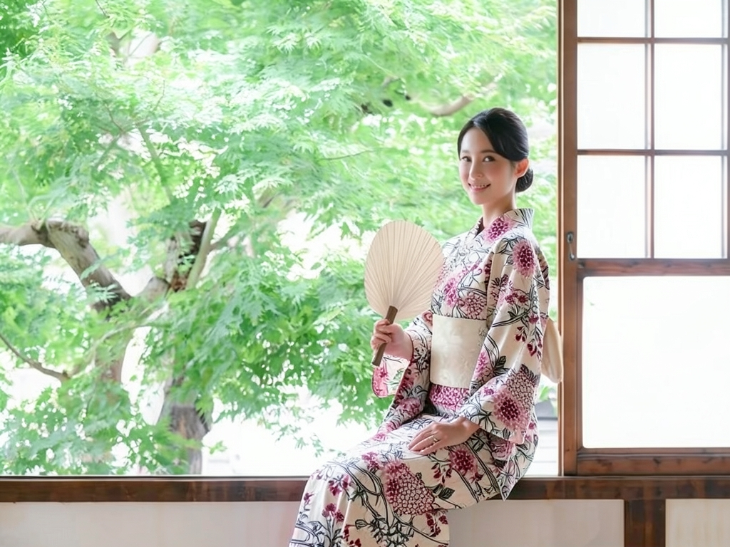 浴衣 生地 耳有り・両面染め源氏物語 ゆかた 反物 No.168うすベージュ地・アジサイ柄（女 浴衣）