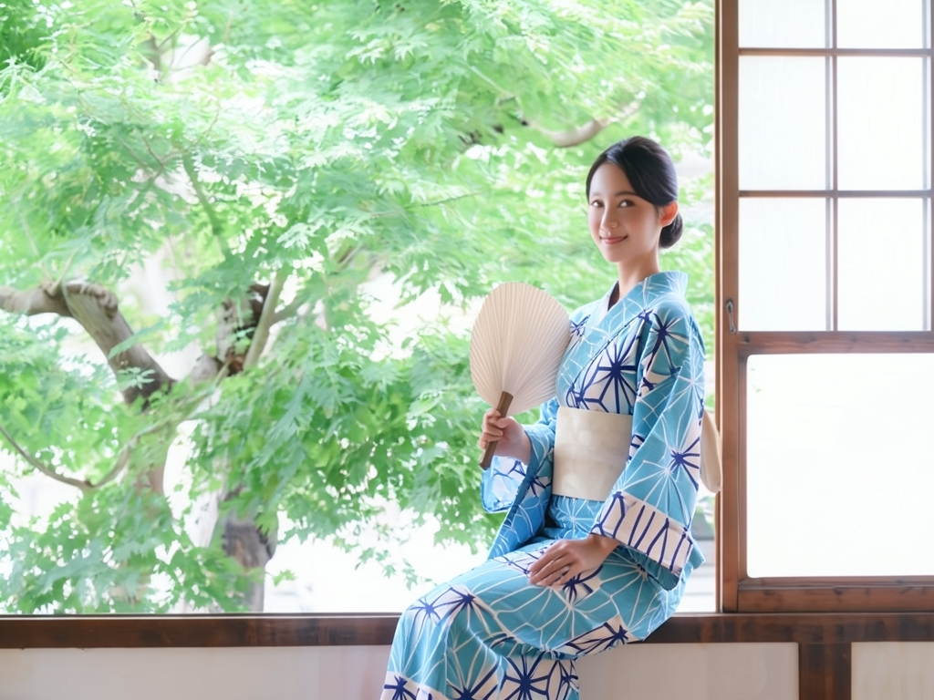 ゆかた・生地・耳有り 浴衣 反物・No.169 うすベージュ地・麻の葉柄（女 浴衣）