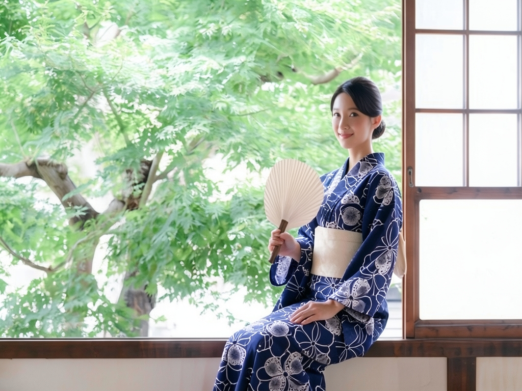 浴衣 生地 耳有り 浜松本染め ゆかた 反物 No.171 キク柄・濃紺地（女 浴衣）