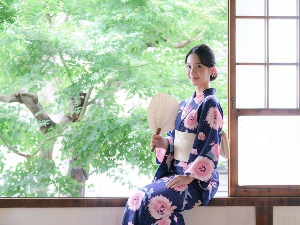 Women's Yukata Fabric ViVi Yukata Fabric With Ears Thistle Pattern/Dark Blue/No.172 (Female yukata)