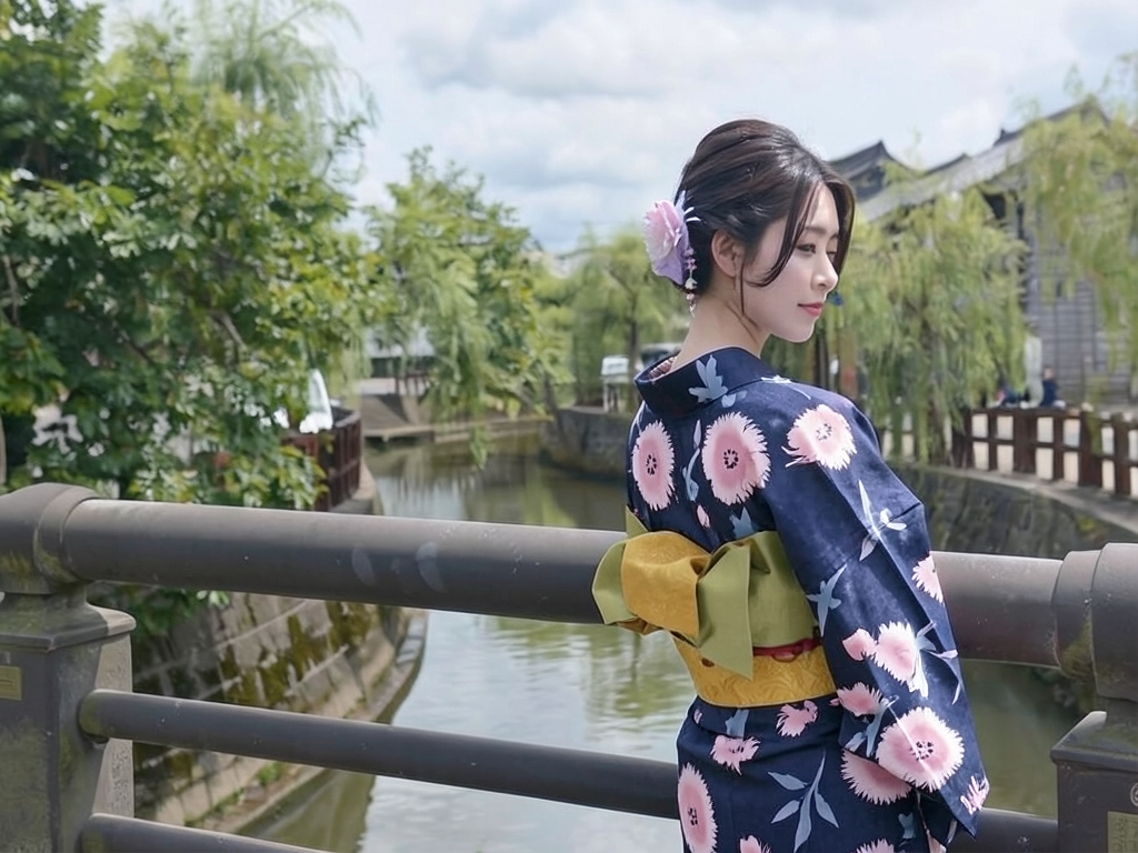 Women's Yukata Fabric ViVi Yukata Fabric With Ears Thistle Pattern/Dark Blue/No.172 (Female yukata)