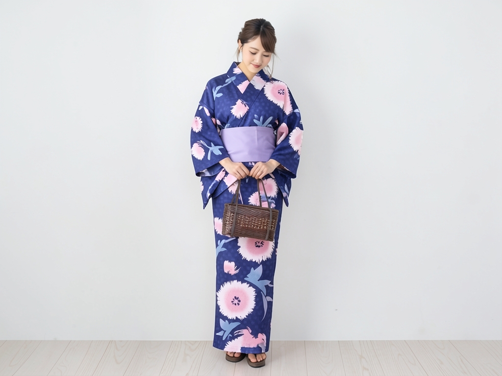 Women's Yukata Fabric ViVi Yukata Fabric With Ears Thistle Pattern/Dark Blue/No.172 (Female yukata)