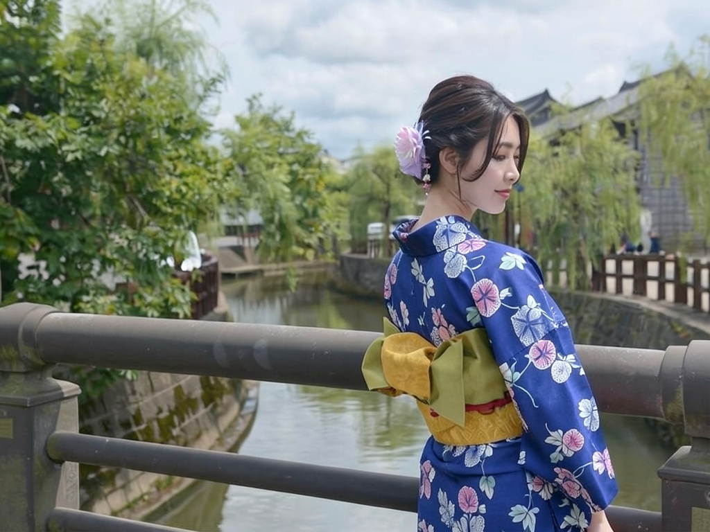 Yukata fabric with ears/dyed on both sides Yukata cloth No.173 Morning glory pattern/Blue fabric (Female yukata)