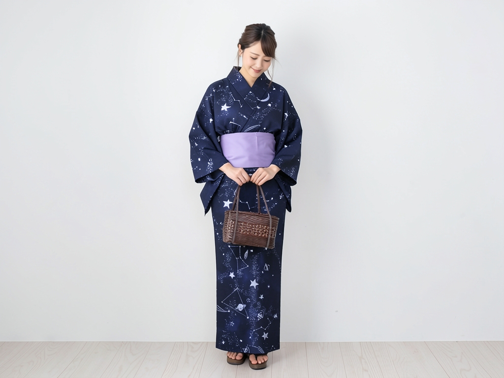 Yukata fabric kinoka Yukata with ears Cloth Kimonoka Star pattern/Dark blue/No.175 (Female yukata)