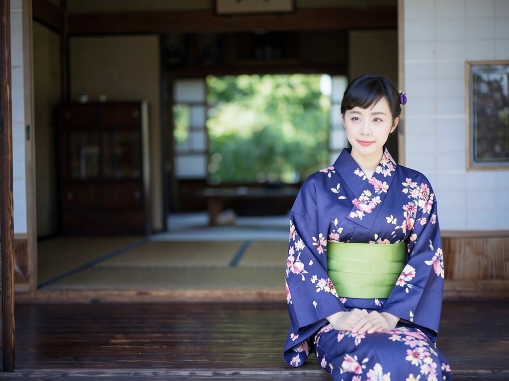 教材用 ゆかた 未仕立て品 浴衣 反物 生地 No.176 蝶・桜柄・ブルー地