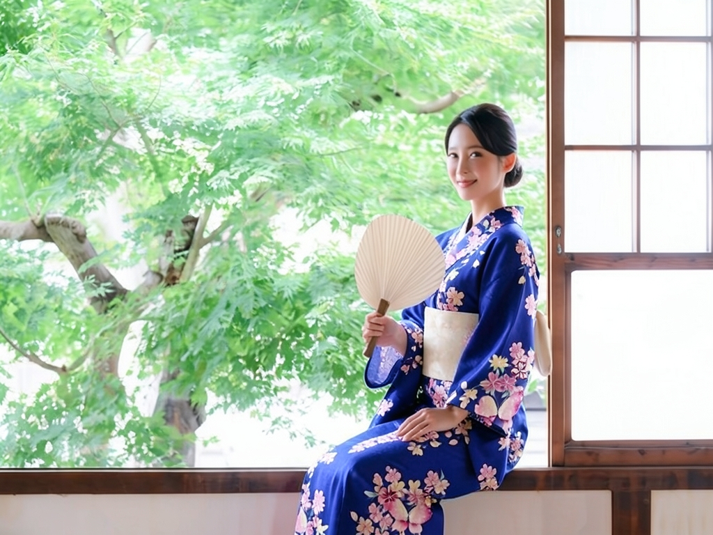 教材用 ゆかた 未仕立て品 浴衣 反物 生地 No.176 蝶・桜柄・ブルー地（女 浴衣）