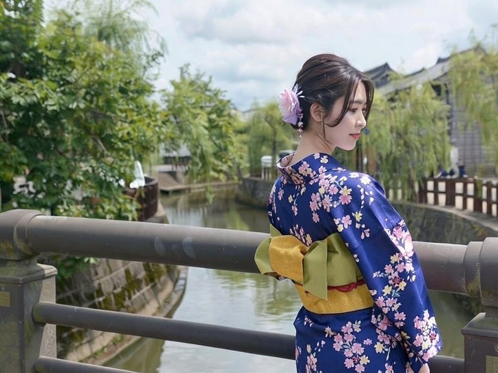 教材用 ゆかた 未仕立て品 浴衣 反物 生地 No.176 蝶・桜柄・ブルー地（女 浴衣）