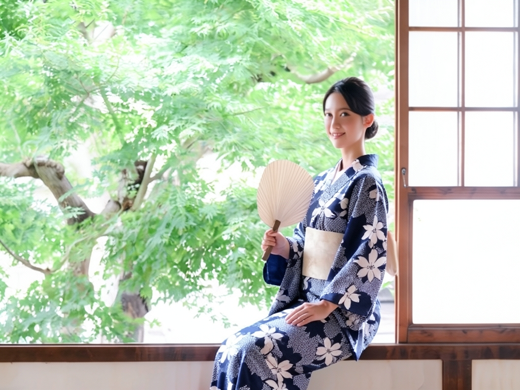 浴衣 生地 両面染め 耳ありゆかた 反物 クインサイズ(巾39.5cm) ユリ柄・濃紺地・No.177（女 浴衣）