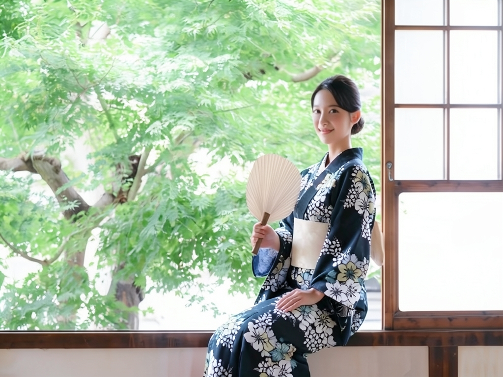 ゆかた 生地 UNSODOU 耳あり浴衣 反物 芸艸堂 No.178 テッセン柄・こげ茶地（女 浴衣）