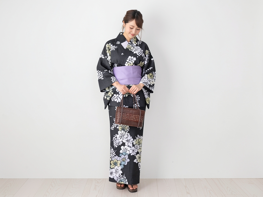 ゆかた 生地 UNSODOU 耳あり浴衣 反物 芸艸堂 No.178 テッセン柄・こげ茶地（女 浴衣）