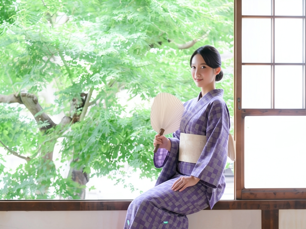 Yukata fabric/slightly defective Yukata cloth/No.179 [with translation] Checkered/shark pattern/lig… (Female yukata)