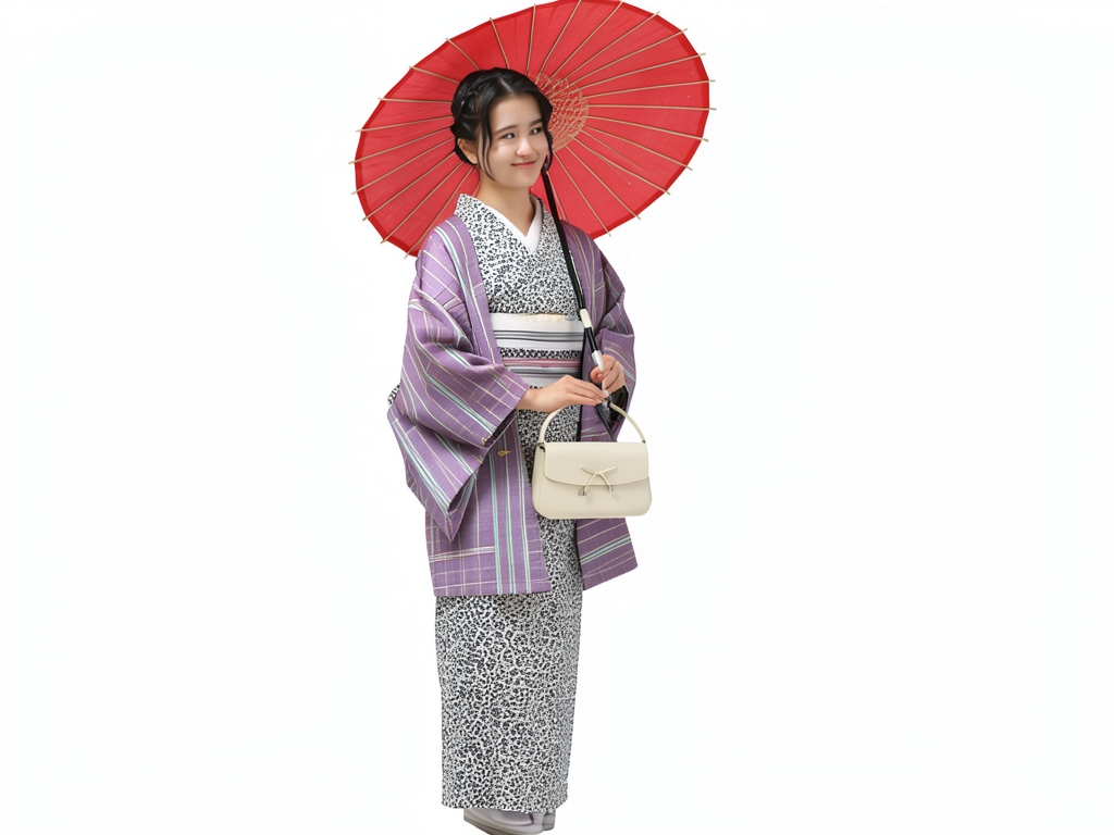 もめん 生地・未仕立て品綿紬 反物・　シマ柄・古代紫地（女 羽織）