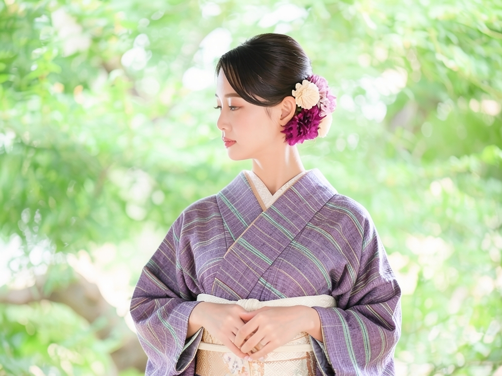 Momen Fabric: Untailored cotton tsumugi Fabric: Snow pattern, ancient purple background (Female kimono)