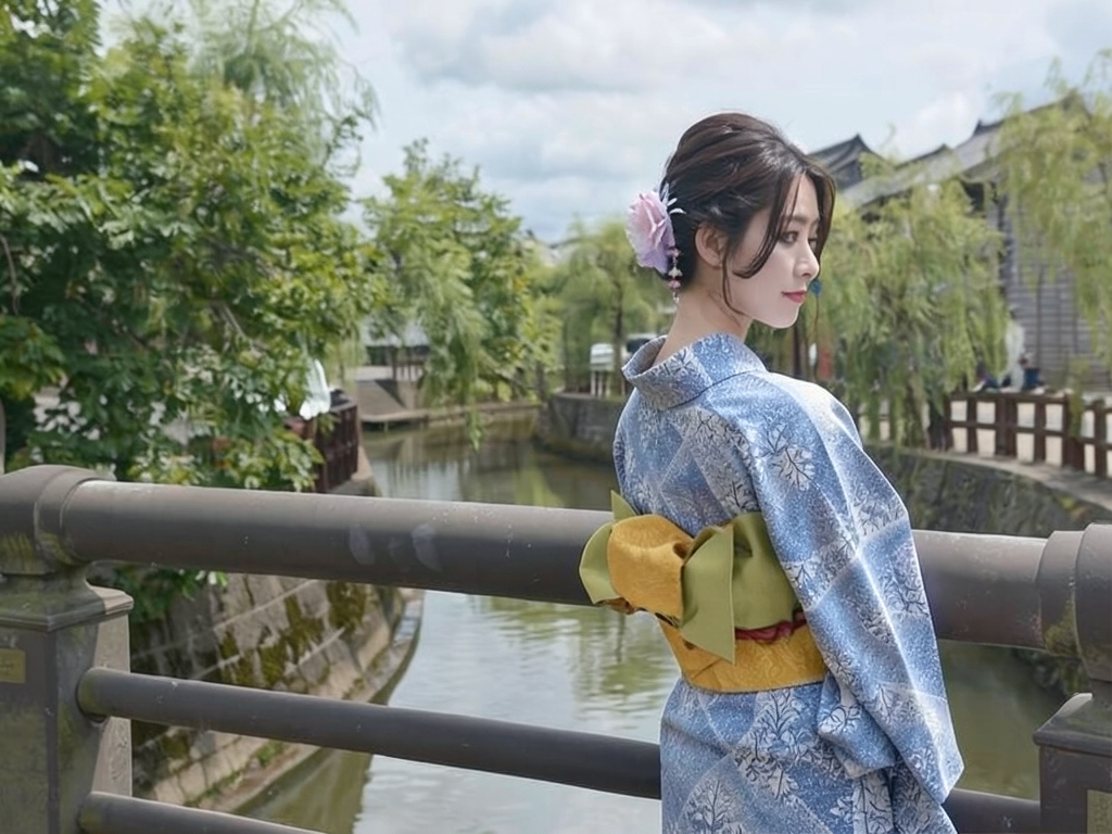 Yukata fabric with ears Yukata cloth No.180 White background, ripped tree pattern (Female yukata)