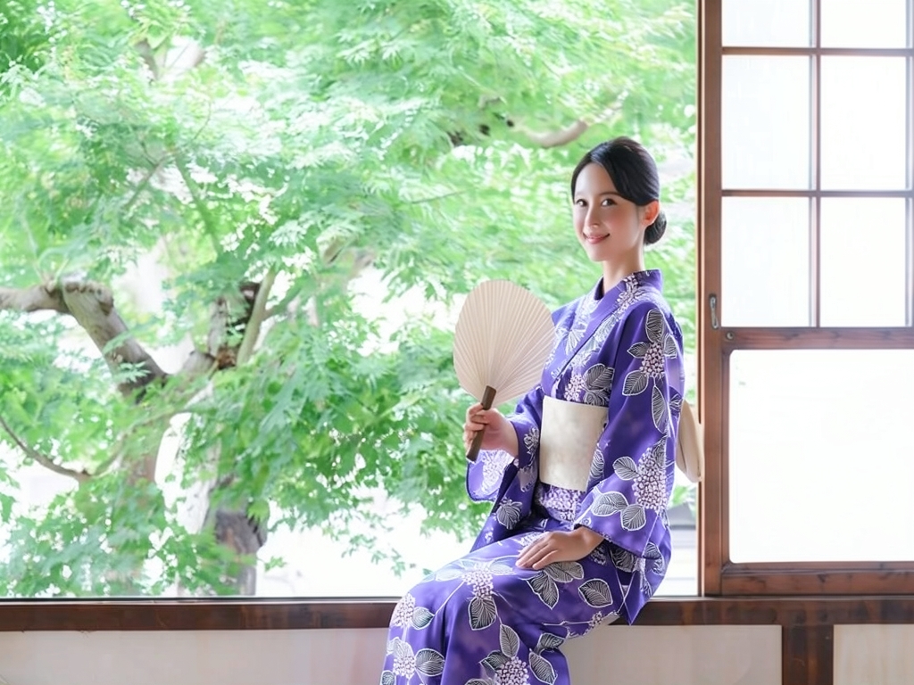 Yukata Fabric/Double-sided dyed Yukata Cloth The Tale of Genji No.181 Hydrangea pattern/Wisteria pu… (Female yukata)