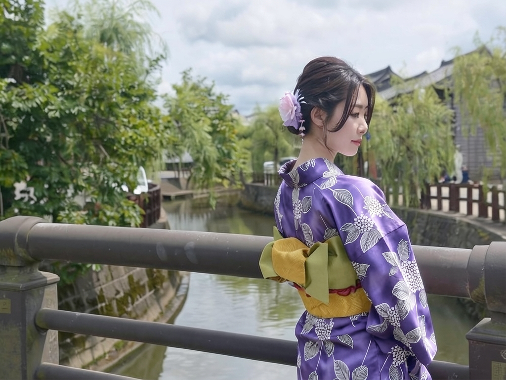 Yukata Fabric/Double-sided dyed Yukata Cloth The Tale of Genji No.181 Hydrangea pattern/Wisteria pu… (Female yukata)