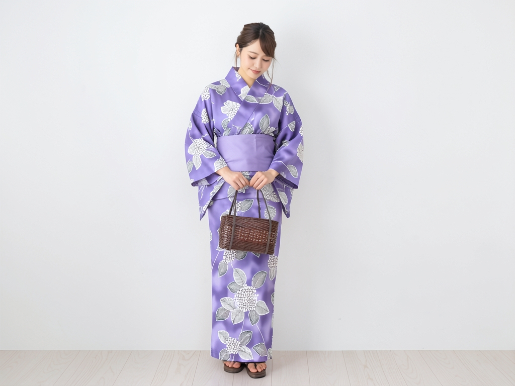 Yukata Fabric/Double-sided dyed Yukata Cloth The Tale of Genji No.181 Hydrangea pattern/Wisteria pu… (Female yukata)