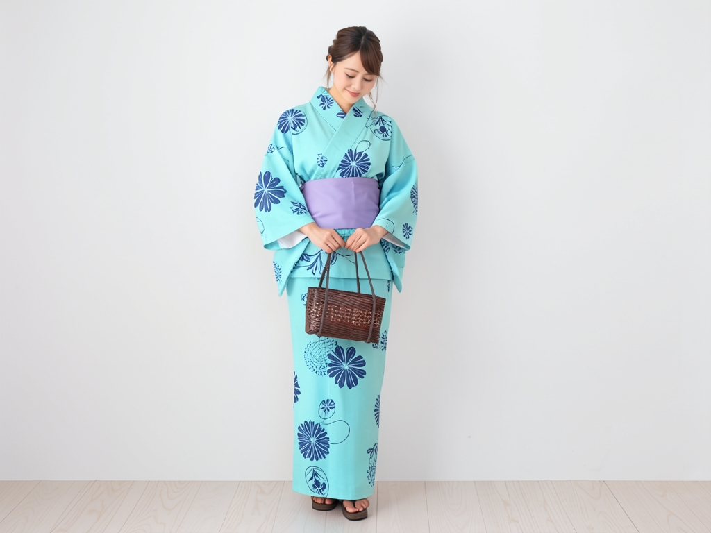 浴衣 生地 両面染めゆかた 反物 耳有り アヤメ柄・青竹色・No.182（女 浴衣）