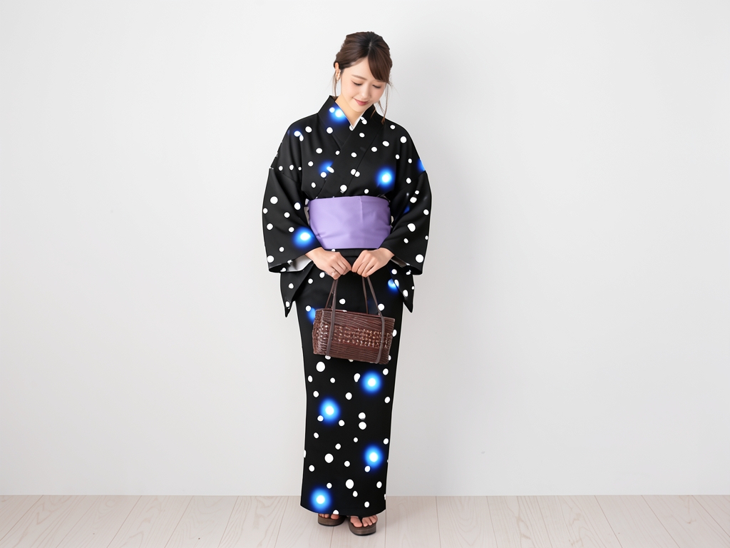 Yukata fabric, double-sided dyed, cotton linen yukata, fabric, with ears No.183, dot pattern, dark… (Female yukata)