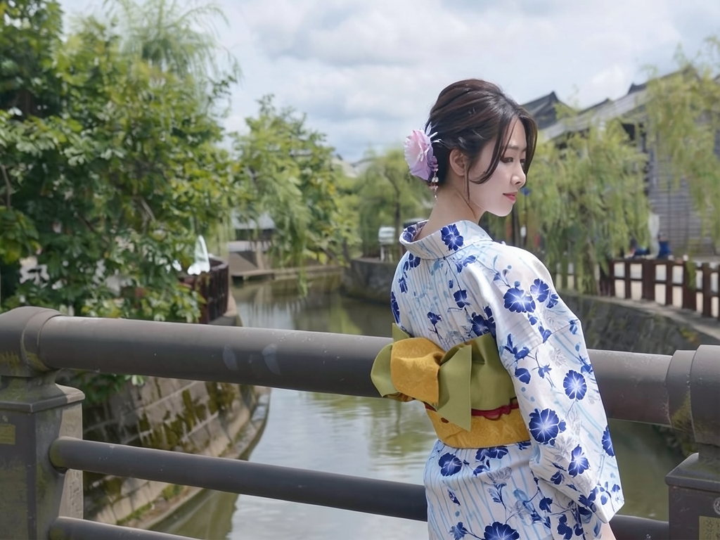 浴衣 生地 源氏物語ゆかた反物 No.186 朝顔柄・うすベージュ地（女 浴衣）