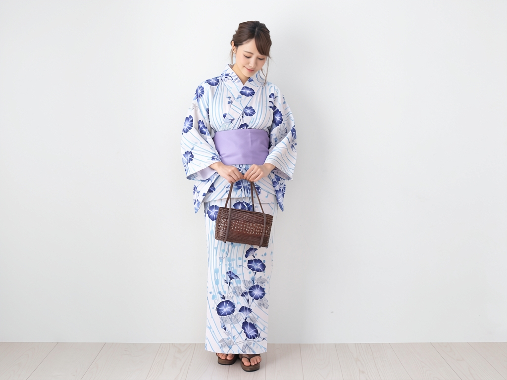 浴衣 生地 源氏物語ゆかた反物 No.186 朝顔柄・うすベージュ地（女 浴衣）