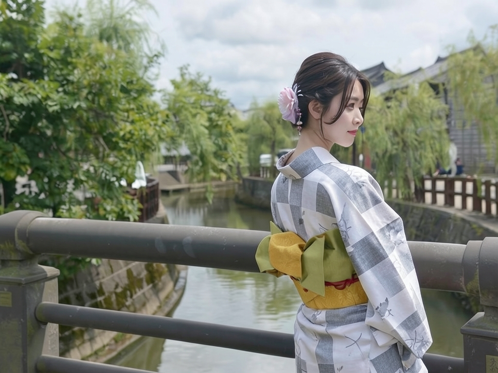 浴衣 生地 耳有り ゆかた 反物 No.189 白地・ウサギ・市松柄（女 浴衣）