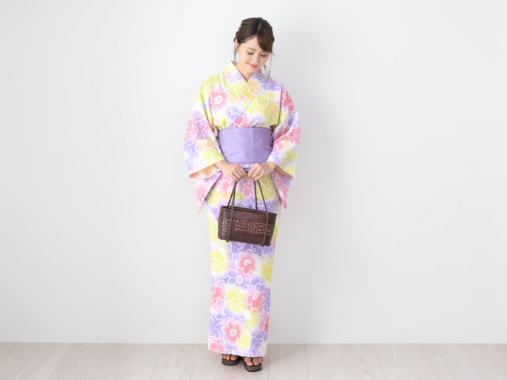 Yukata fabric, double-sided dyed, Queen size (39.8cm) Yukata, cloth, with ears, camellia pattern, p… (Female yukata)