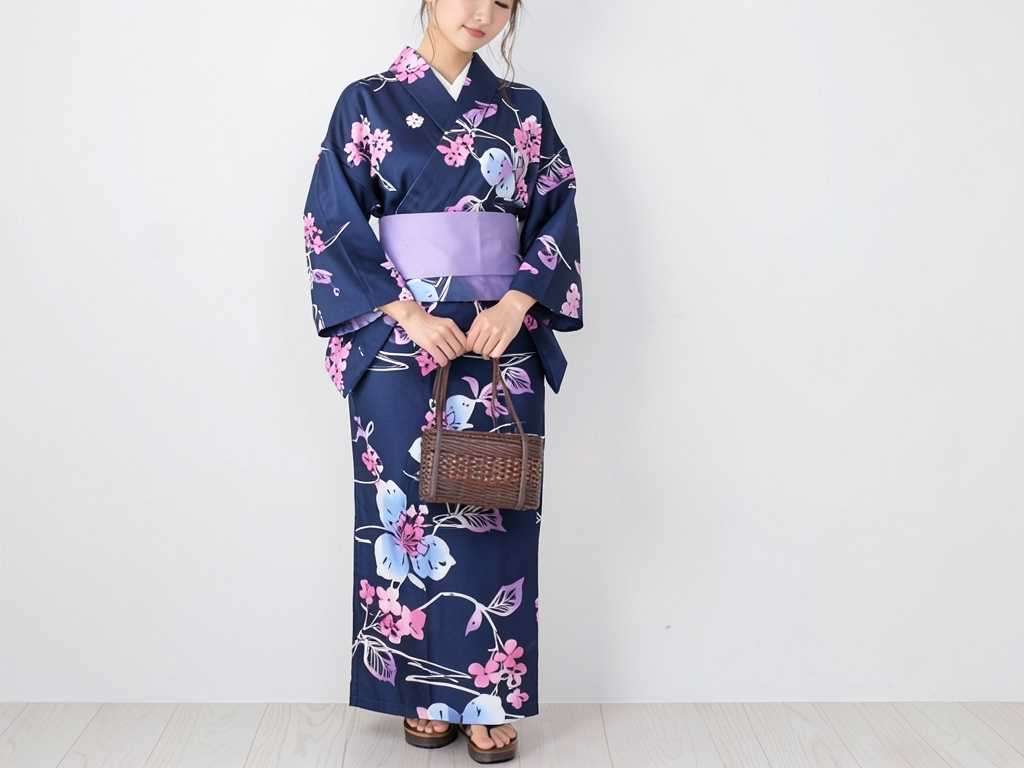 ゆかた・耳有り・両面染め 浴衣 反物 生地 No.193 黒地・秋海棠柄（女 浴衣）