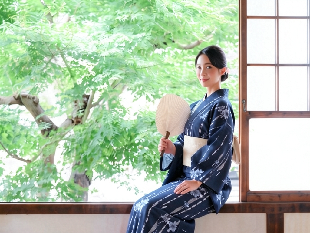 ゆかた 生地 未仕立て品浴衣 反物 生地 No.195 ユリ柄・濃紺地（女 浴衣）