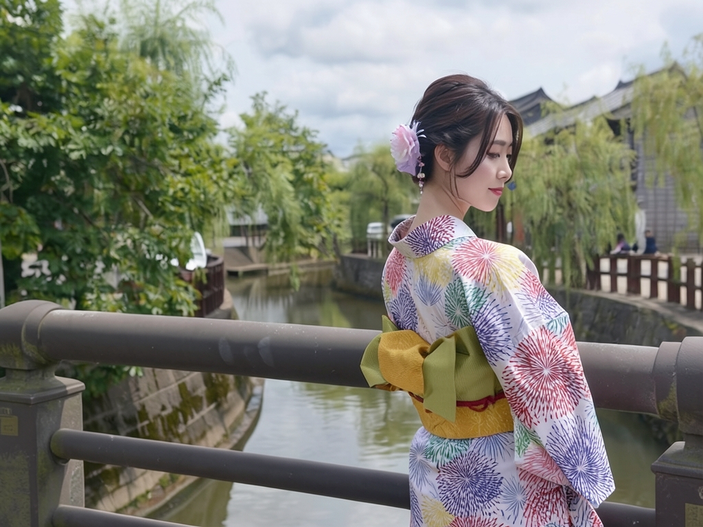 ゆかた 生地 耳あり 両面染め 浴衣 反物・源氏物語 白地・花火柄・No.199（女 浴衣）