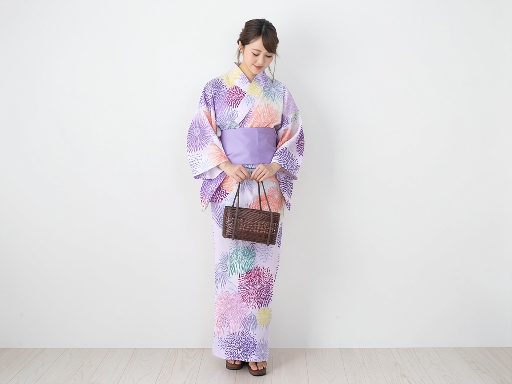 ゆかた 生地 耳あり 両面染め 浴衣 反物・源氏物語 白地・花火柄・No.199（女 浴衣）
