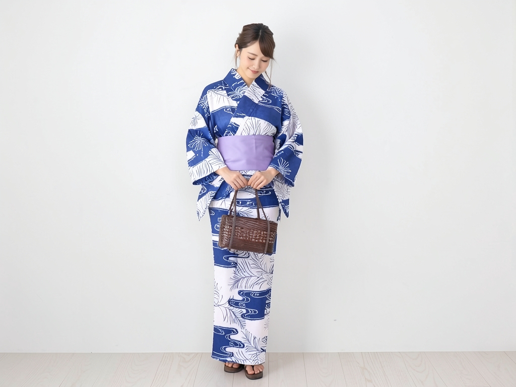クインサイズ ゆかた 生地浴衣 反物 綿絽 No.200 カスミ柄・オフホワイト地（女 浴衣）