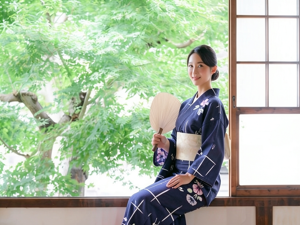 浴衣 生地 耳有り・両面染めゆかた 反物 No.201 アサガオ柄・濃紺地（女 浴衣）