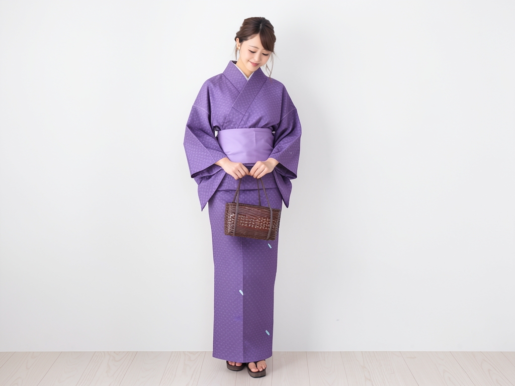 ゆかた 生地・少々難有り 浴衣 反物 ・No.203 鮫小紋柄・紫地【訳有り】（女 浴衣）