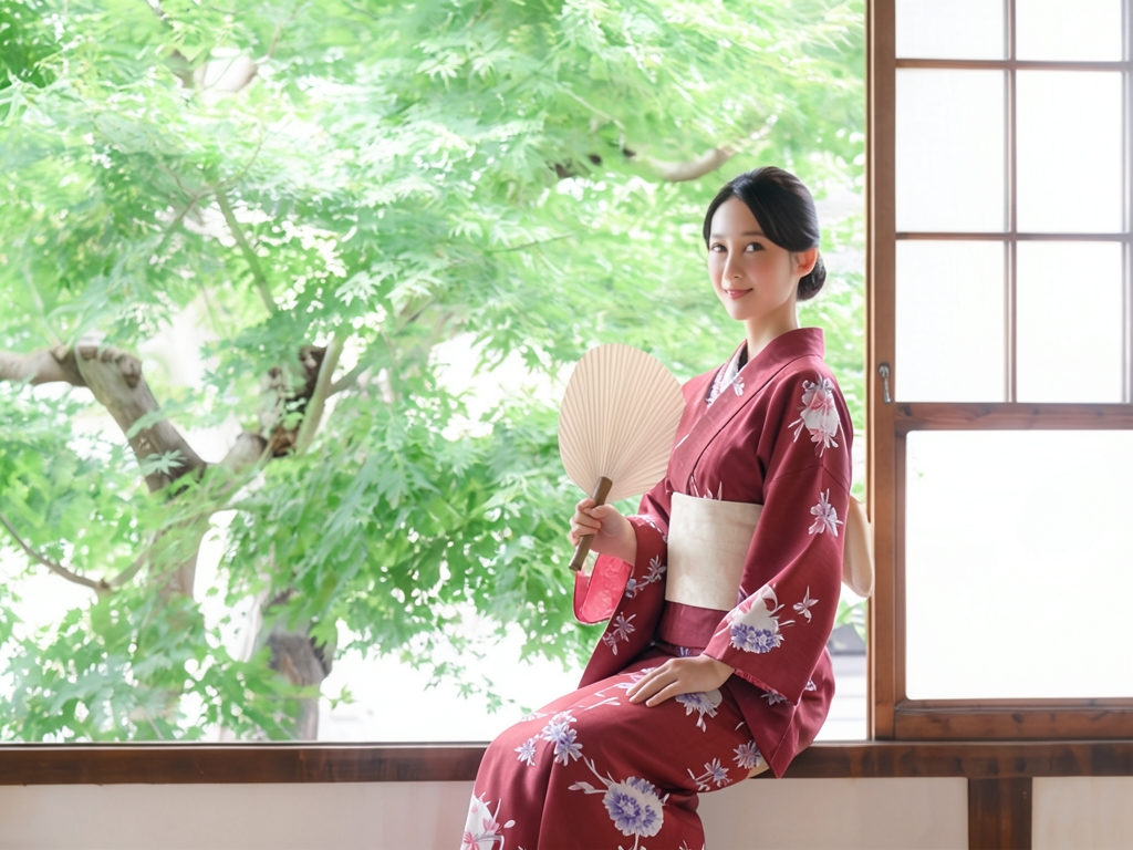Yukata Fabric Women's Yukata Fabric No.205 Red/iris/peony pattern (Female yukata)