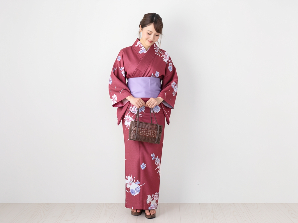 Yukata Fabric Women's Yukata Fabric No.205 Red/iris/peony pattern (Female yukata)