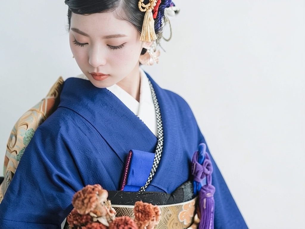 遠州もめん 生地　綿紬 反物 紺鼠地・無地（女 着物）