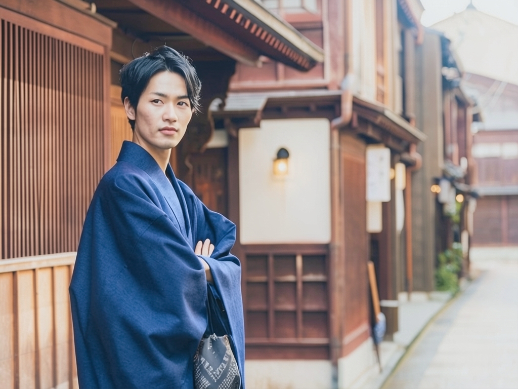 遠州もめん 生地　綿紬 反物 紺鼠地・無地（男 羽織）