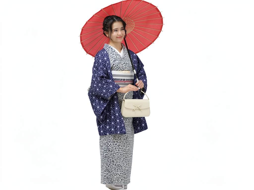 綿着尺 きもの生地　木綿 反物 濃紺地・麻の葉柄（女 羽織）