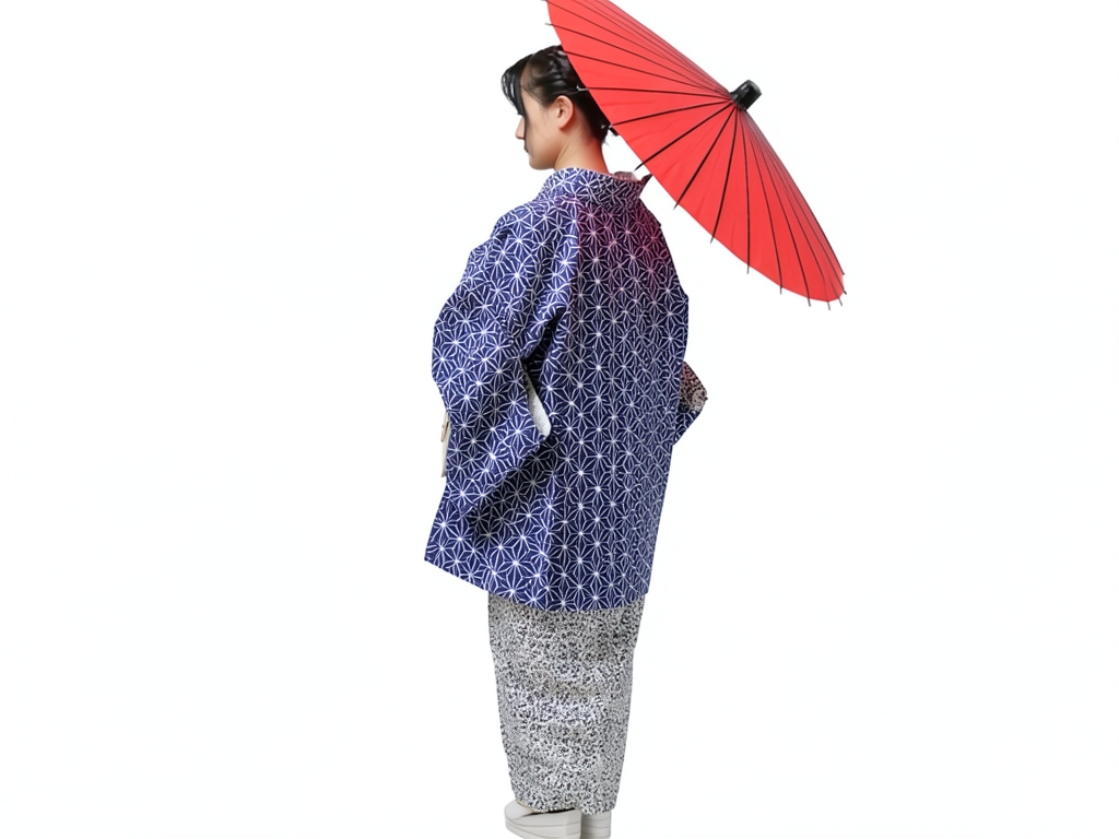 綿着尺 きもの生地　木綿 反物 濃紺地・麻の葉柄（女 羽織）