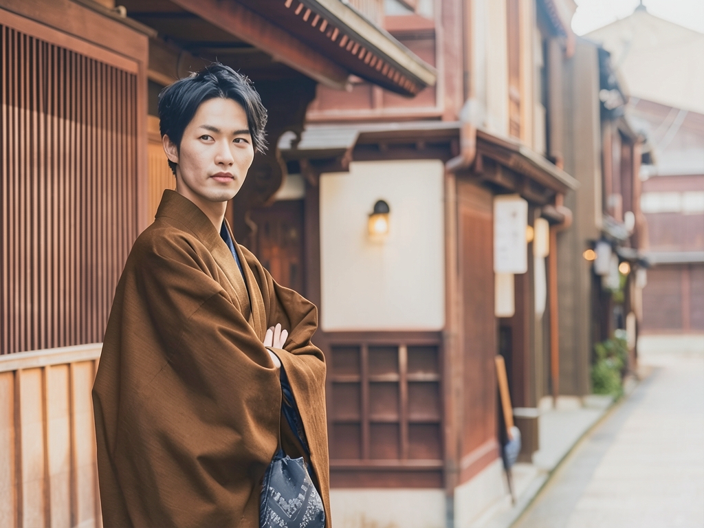 遠州もめん 生地　純綿 反物 こげ茶色・無地（男 羽織）
