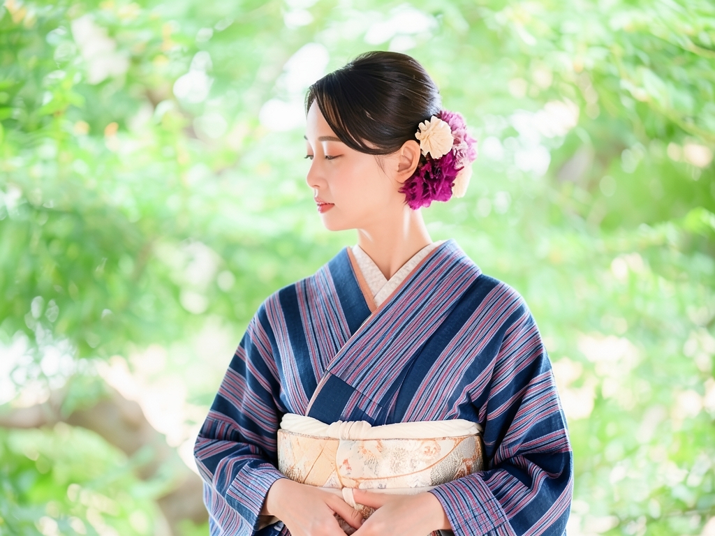 綿紬 反物　遠州もめん生地　 濃紺地・シマ柄（女 着物）