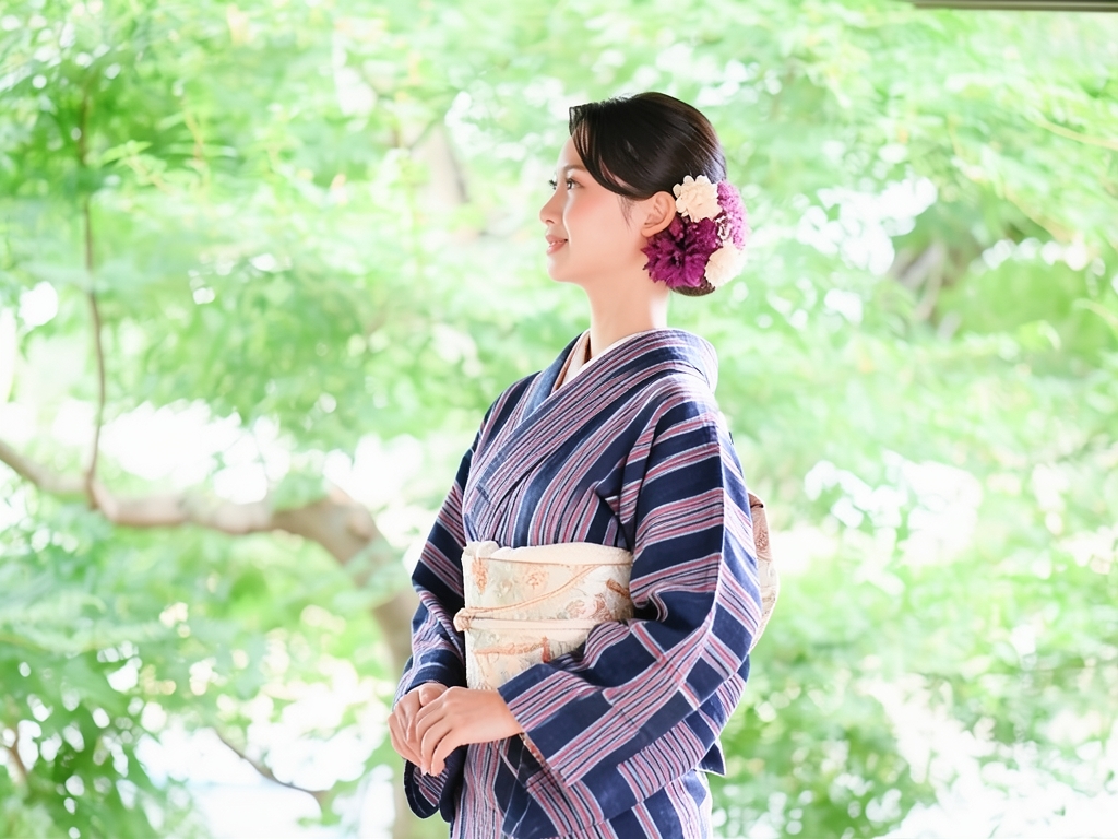綿紬 反物　遠州もめん生地　 濃紺地・シマ柄（女 着物）