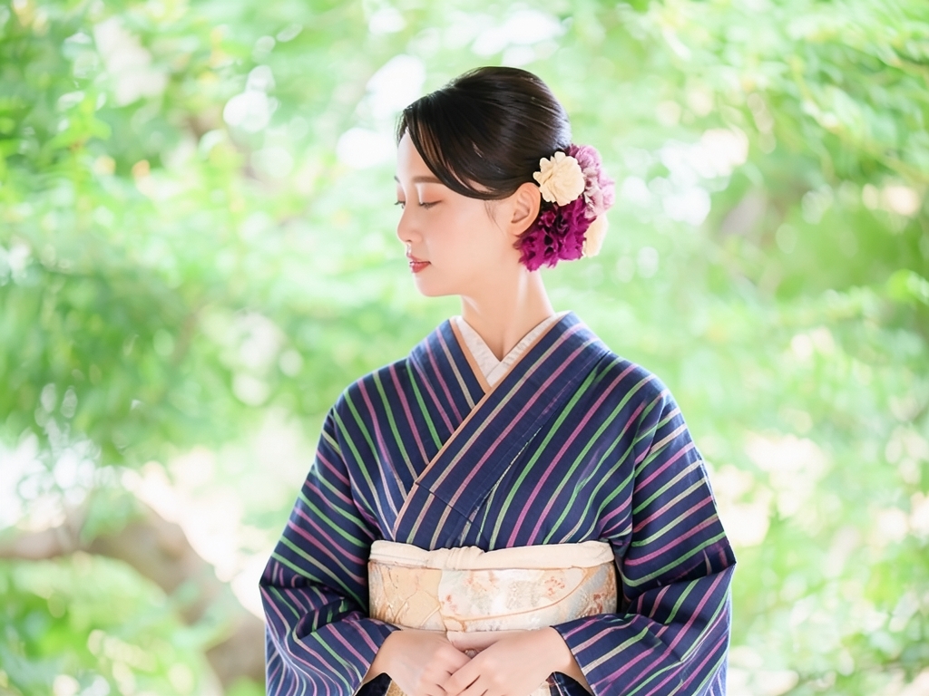 遠州もめん 生地　綿紬 反物　 濃紺地・シマ柄（女 着物）
