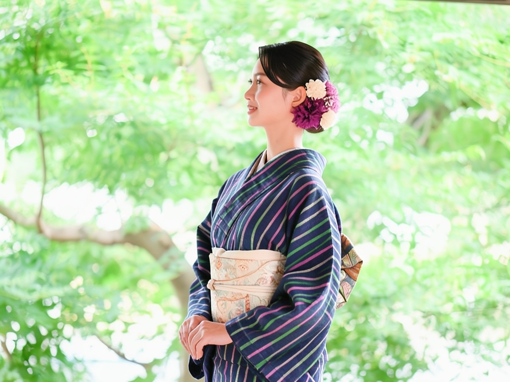 遠州もめん 生地　綿紬 反物　 濃紺地・シマ柄（女 着物）