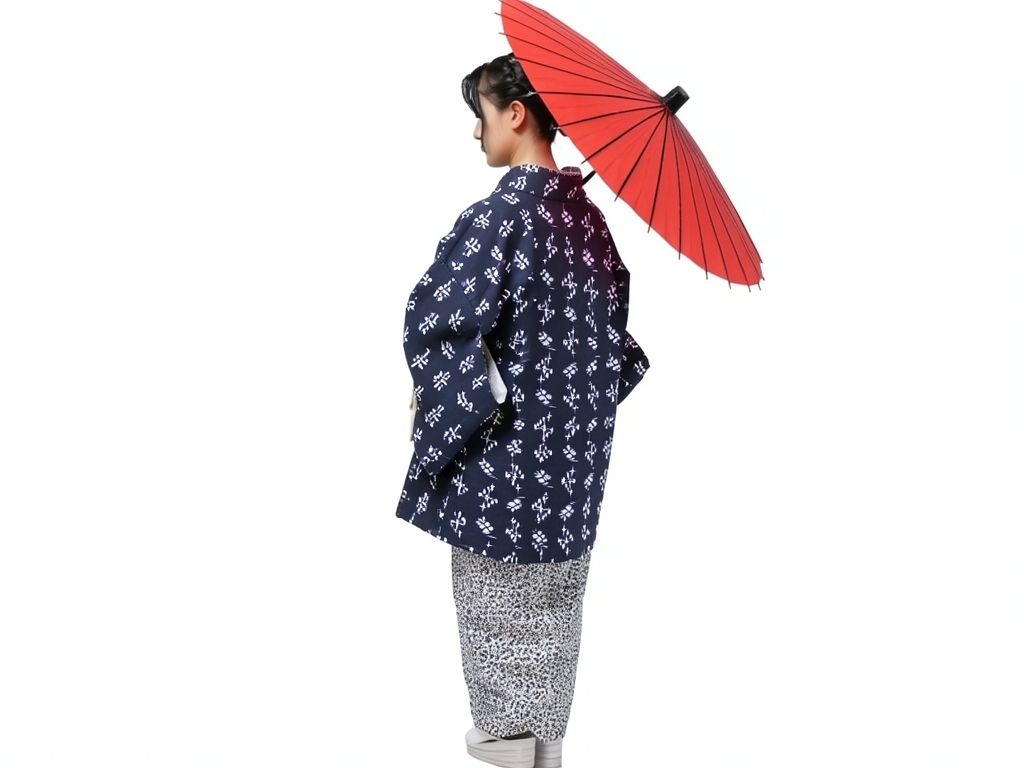 遠州綿紬　きもの生地　木綿　反物 濃紺地・花カスリ柄（女 羽織）