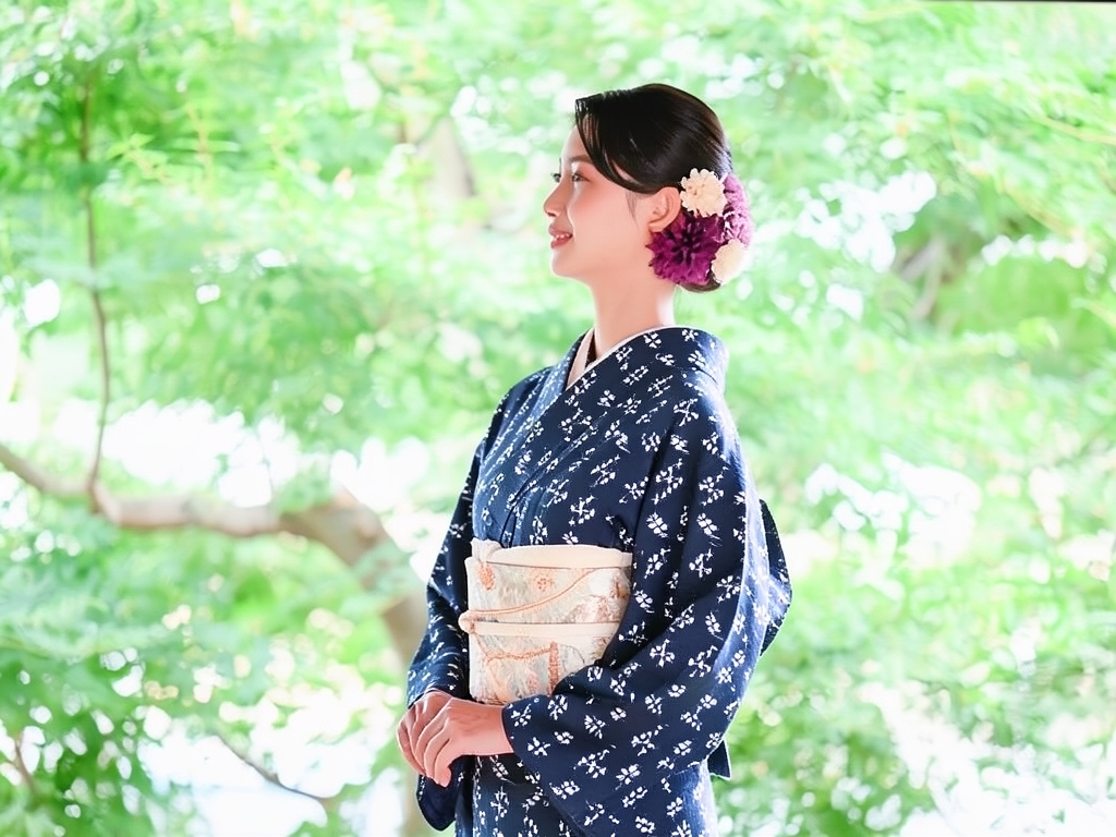 遠州綿紬　きもの生地　木綿　反物 濃紺地・花カスリ柄（女 着物）