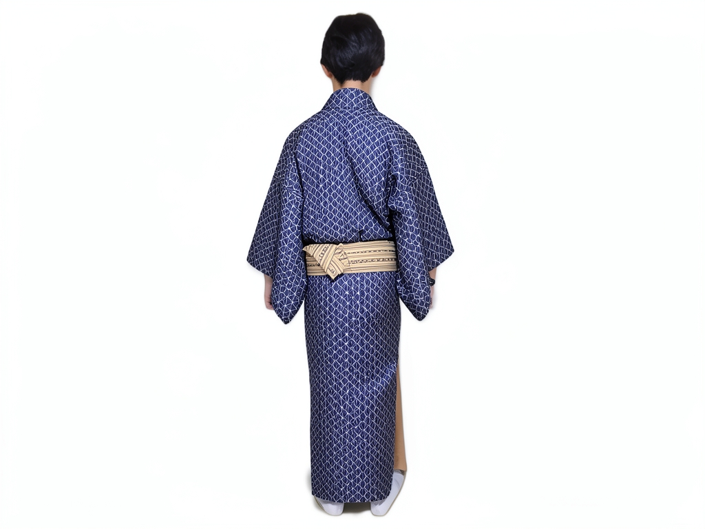 綿反物 きもの生地　木綿 反物 濃紺地・麻の葉(小)柄（男 着物）